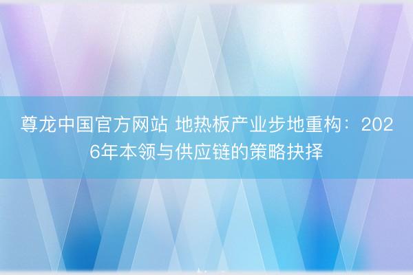 尊龙中国官方网站 地热板产业步地重构：2026年本领与供应链的策略抉择
