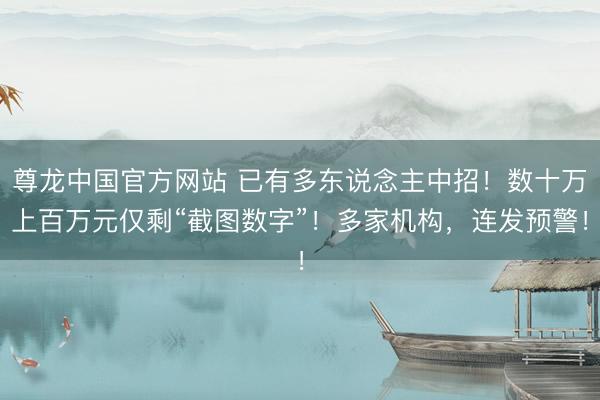 尊龙中国官方网站 已有多东说念主中招！数十万上百万元仅剩“截图数字”！多家机构，连发预警！